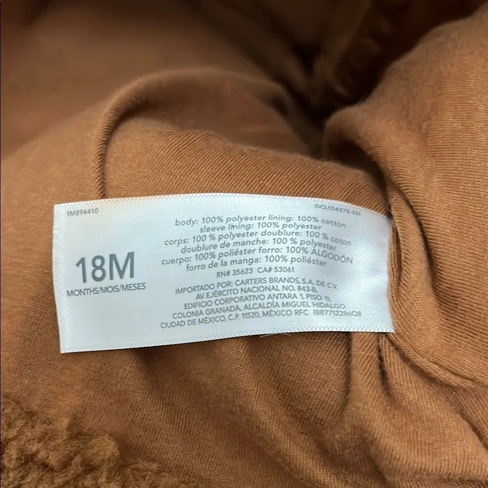 OshKosh Brown Sherpa Button Down Jacket - Size 18 months